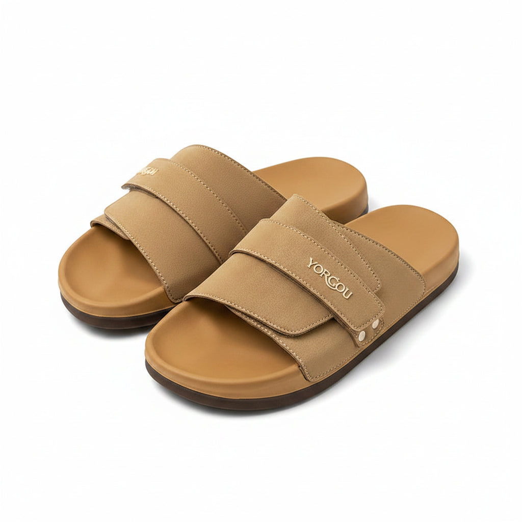 Yorcou Double-Strap Slide Sandals — Tan Camel