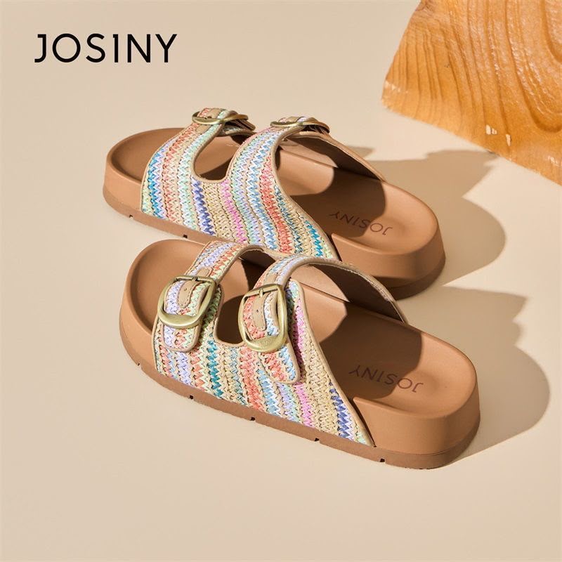 Rainbow Crochet Double-Strap Slide Sandals