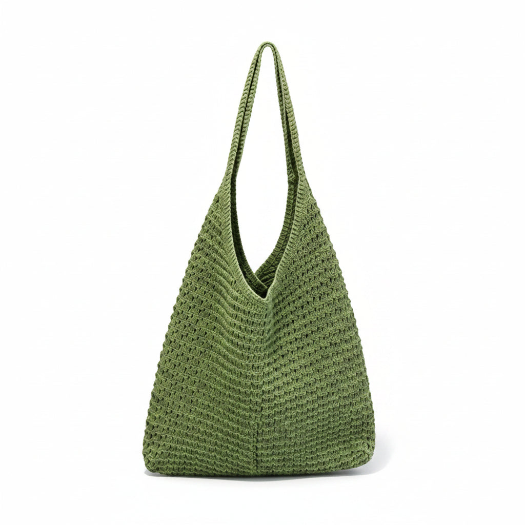 Women's Sage Green Woven Raffia Hobo Bag with Triangular Silhouette
