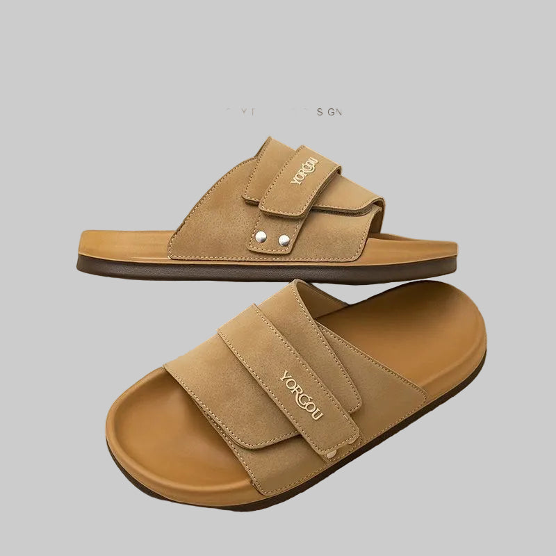 Yorcou Double-Strap Slide Sandals — Tan Camel