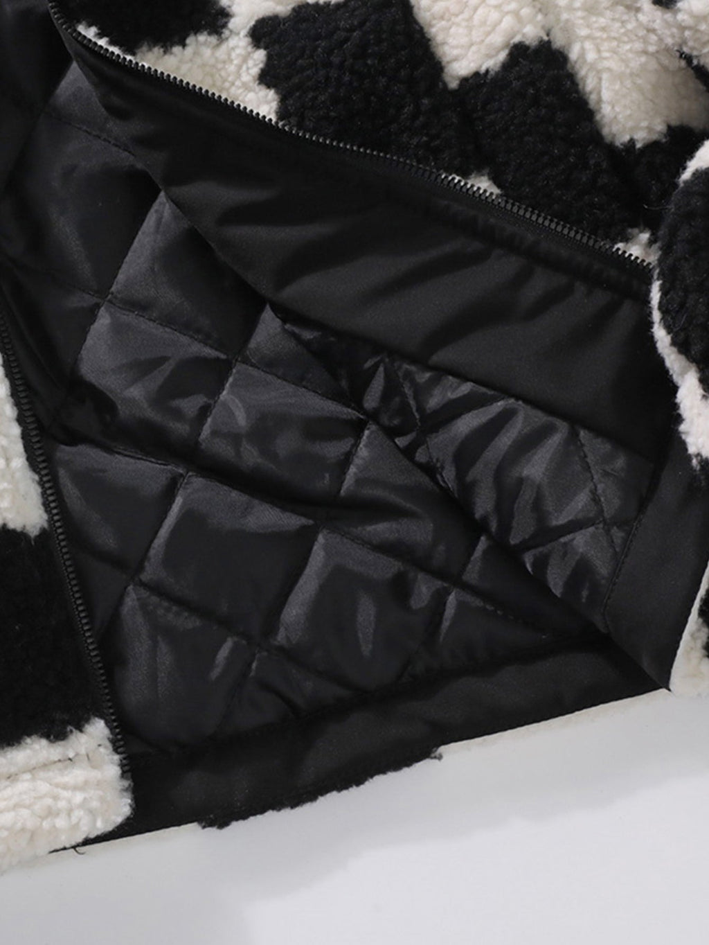 Teddy Fleece Checkerboard Stand Collar Jacket