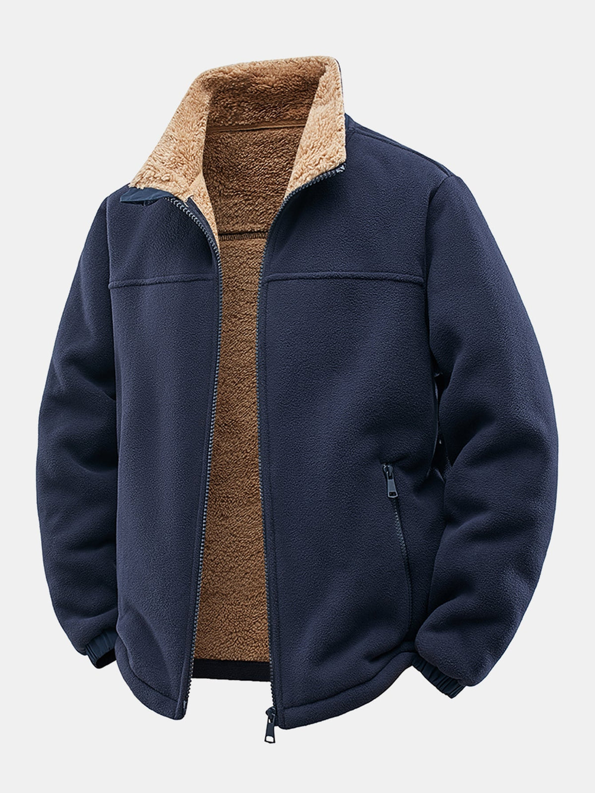 Teddy Lined Polar Fleece Zip-Up Stand Collar Jacket