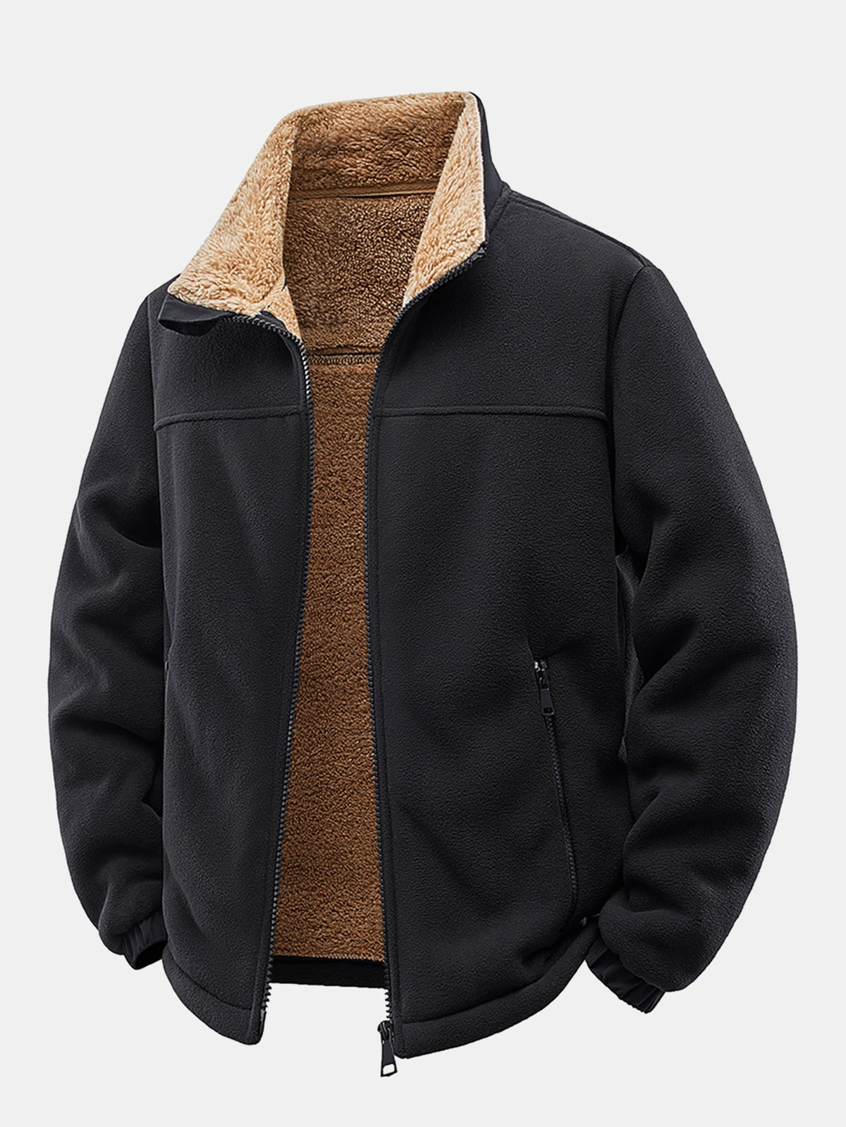 Teddy Lined Polar Fleece Zip-Up Stand Collar Jacket
