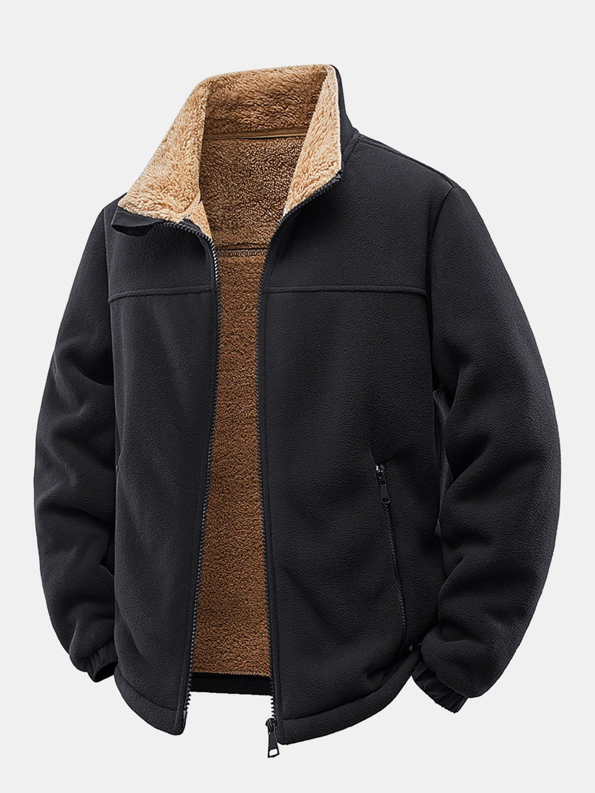 Teddy Lined Polar Fleece Zip-Up Stand Collar Jacket