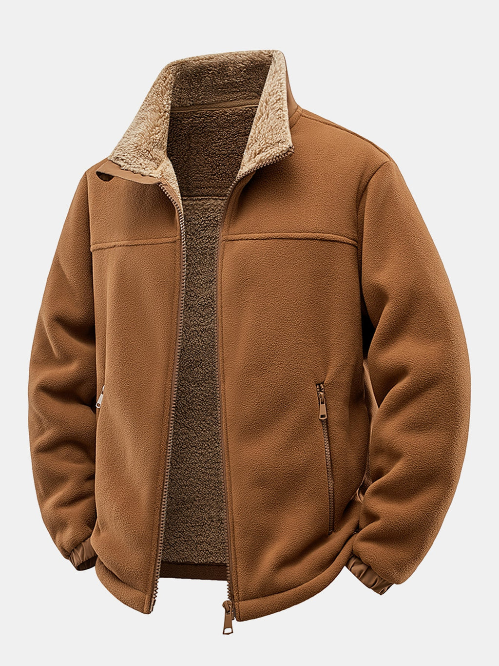 Teddy Lined Polar Fleece Zip-Up Stand Collar Jacket