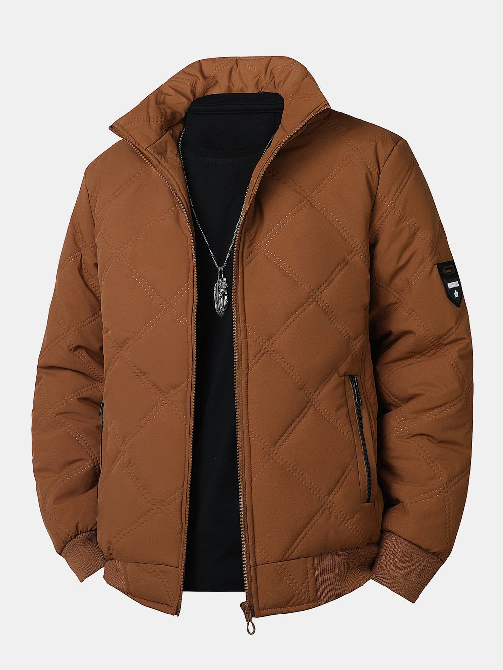 Faux Fur Lined Quilted Stand Collar Jacket