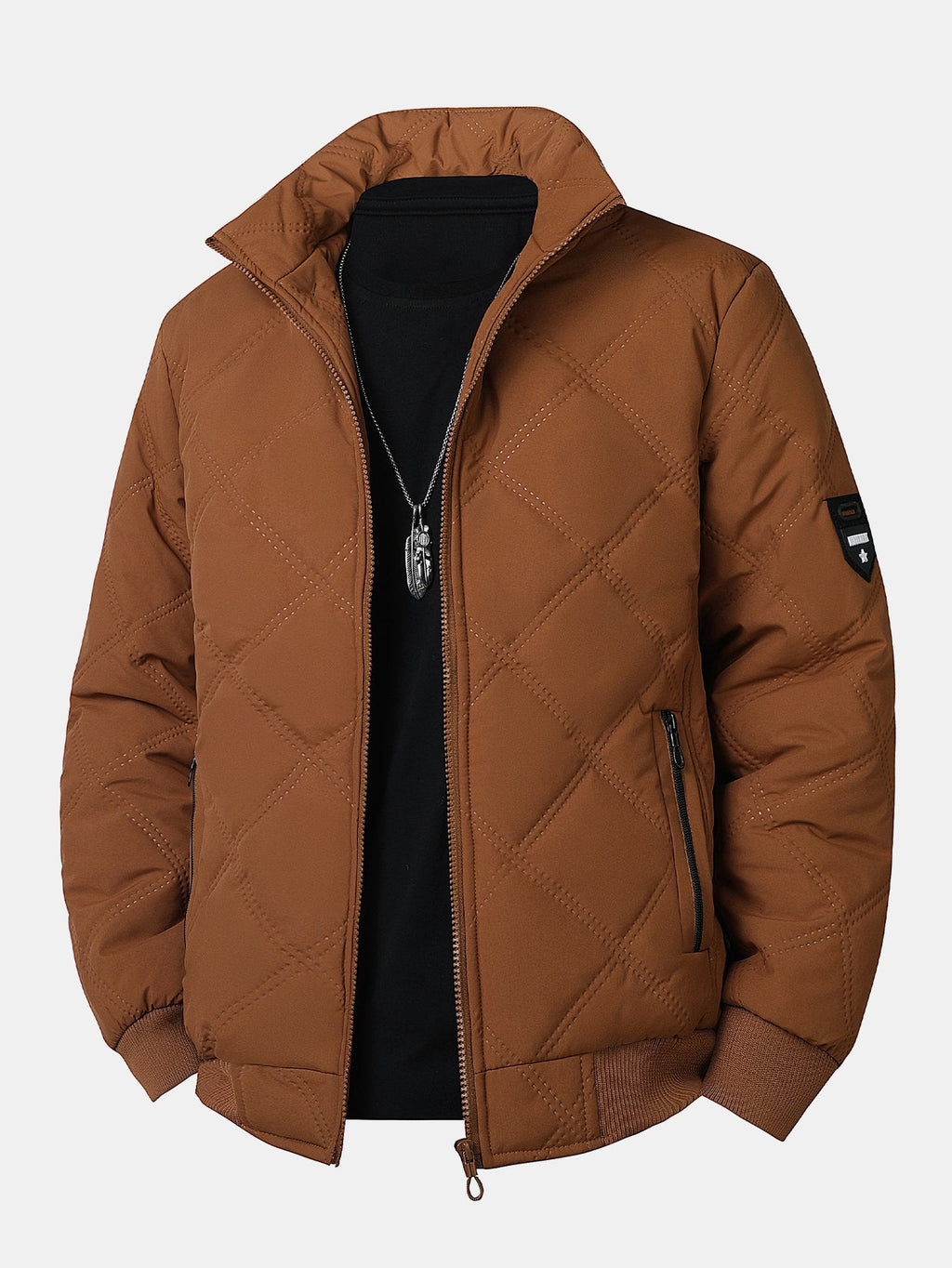 Faux Fur Lined Quilted Stand Collar Jacket