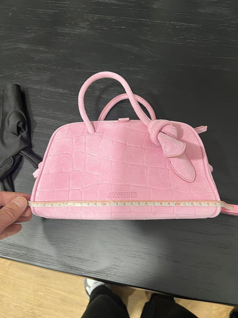 Jacquemus Croc-Embossed Suede Mini Handbag – Blush Pink