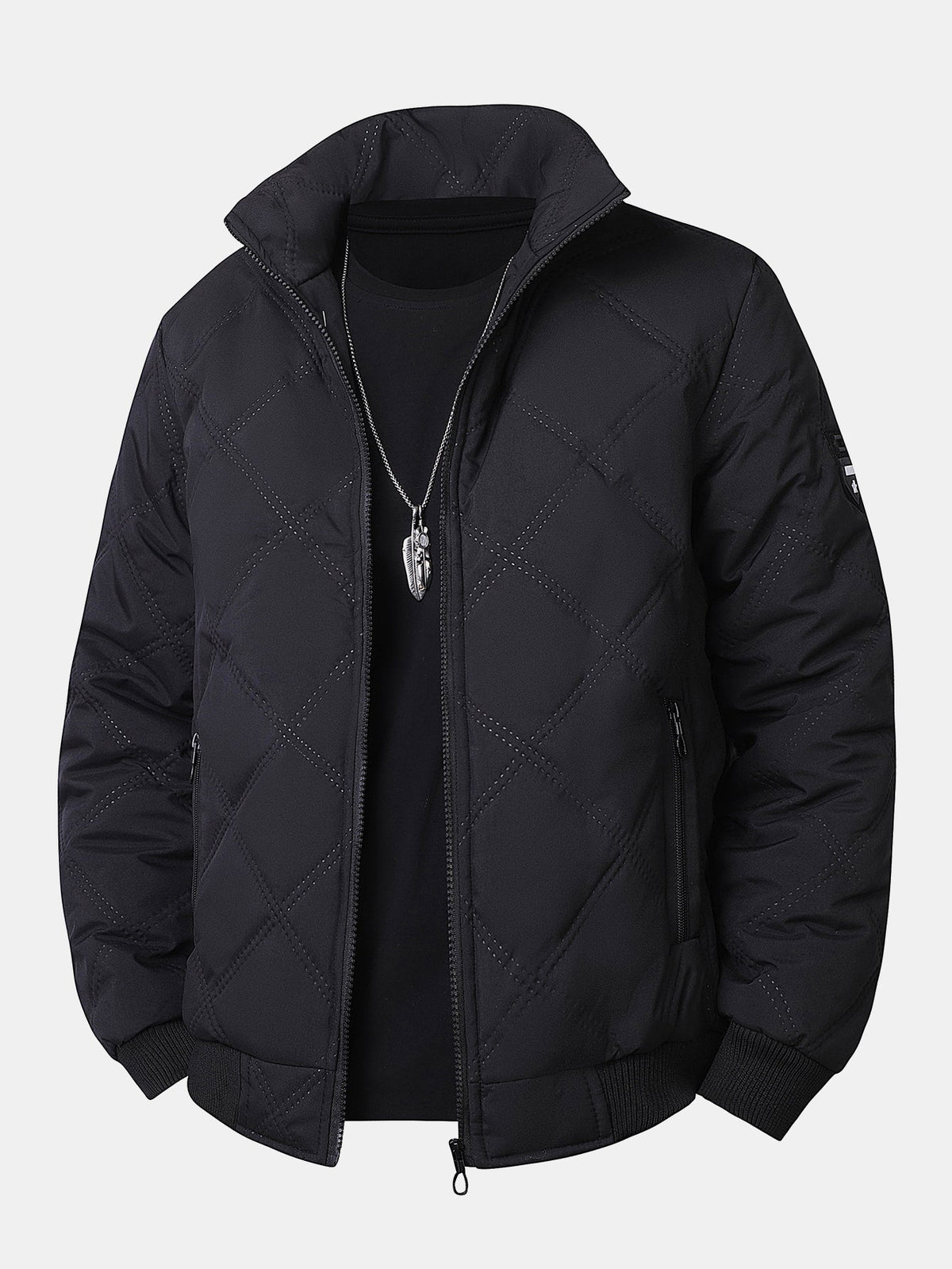 Faux Fur Lined Quilted Stand Collar Jacket