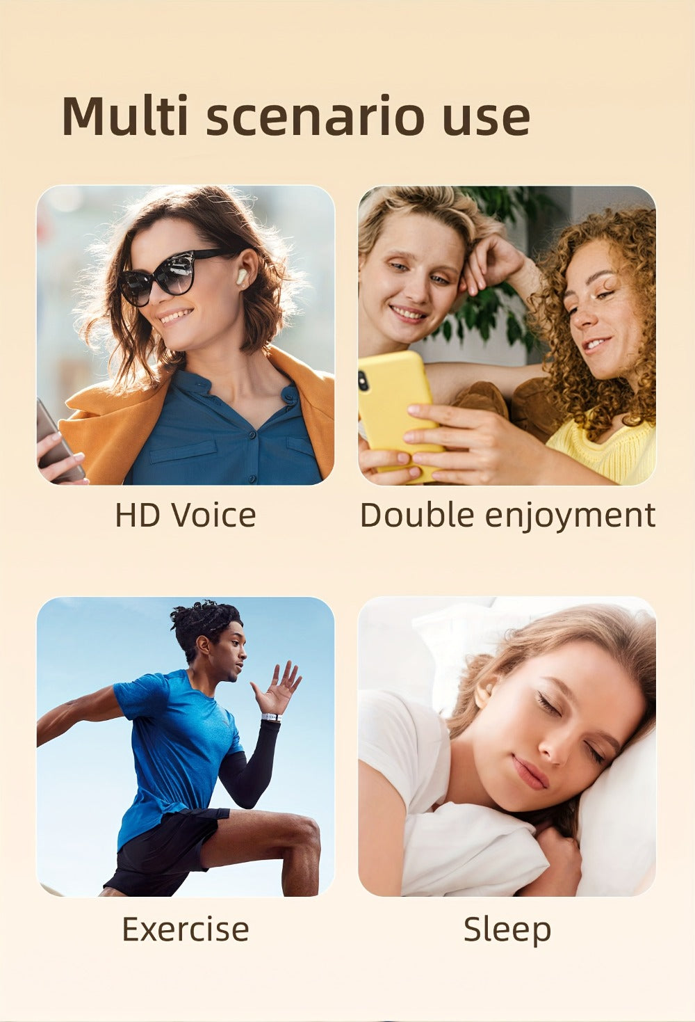 Wireless Earbuds MSHUKCOE 2-in-1 Mini Sleep Style with Touch Controls and Black, Khaki or Purple Choices