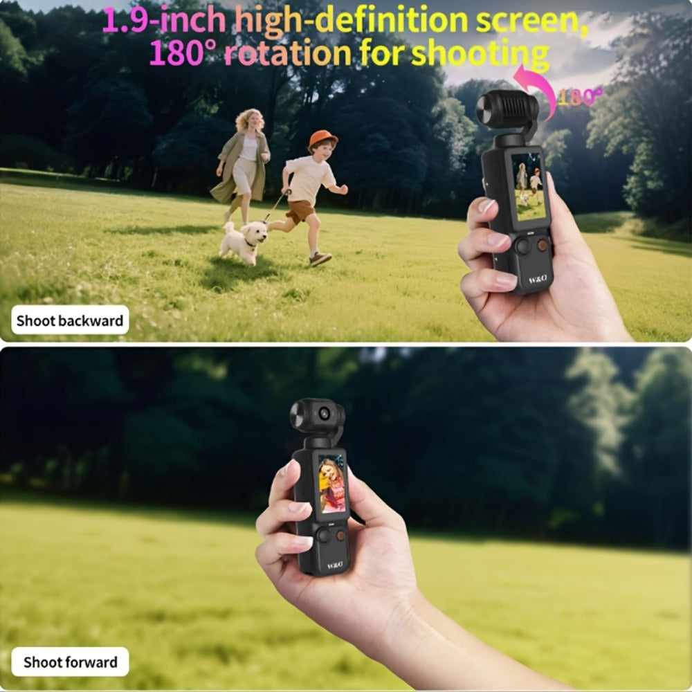 W&O 4K-Labeled Pocket Action Camera with 180-Degree Rotating Lens, 1.9-Inch Screen and 2000mAh Battery Marking