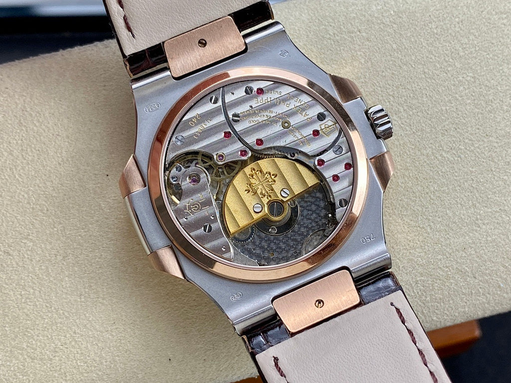 Patek Philippe Nautilus 5712 – Two-Tone Steel Rose Gold Brown Dial Moon Phase Power Reserve Small Seconds Crocodile Strap