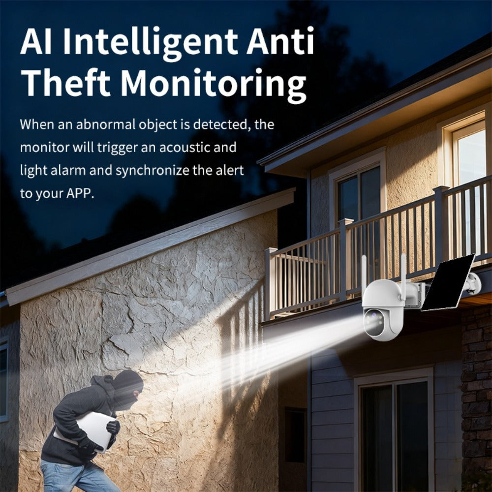 White Solar WiFi Security Camera Set with Two- or Four-Camera Options, Pan-Tilt View and Full-Color Night Vision