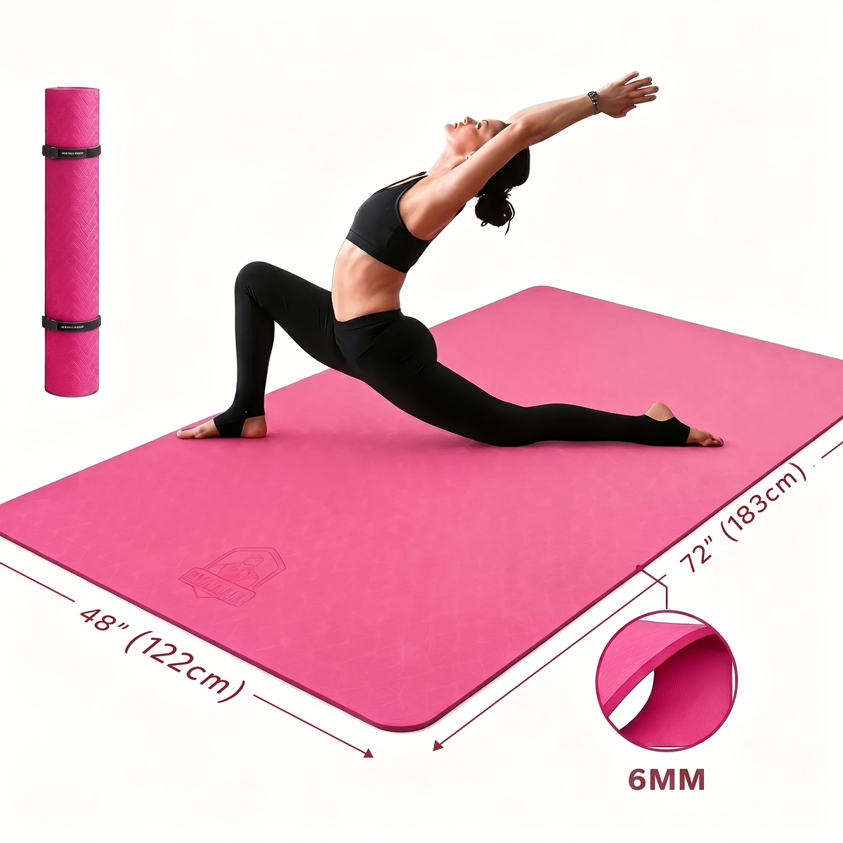 Yoga Mat, Extra Large 6mm TPE Double-Sided Non-Slip Exercise Mat with Carry Bag for Yoga and Pilates