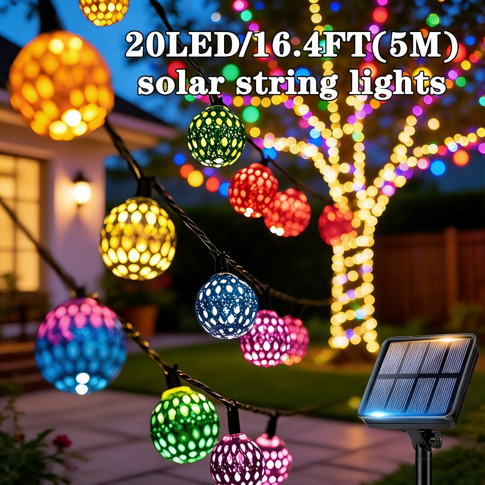 Moroccan Solar String Lights Outdoor - Metal Sphere Fairy Lights with 20/30/50 LED Beads, 8 Modes