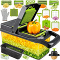 18-in-1 Vegetable Chopper and Mandoline Slicer with Clear Container, Eight Metal Blade Inserts and Hand Guard