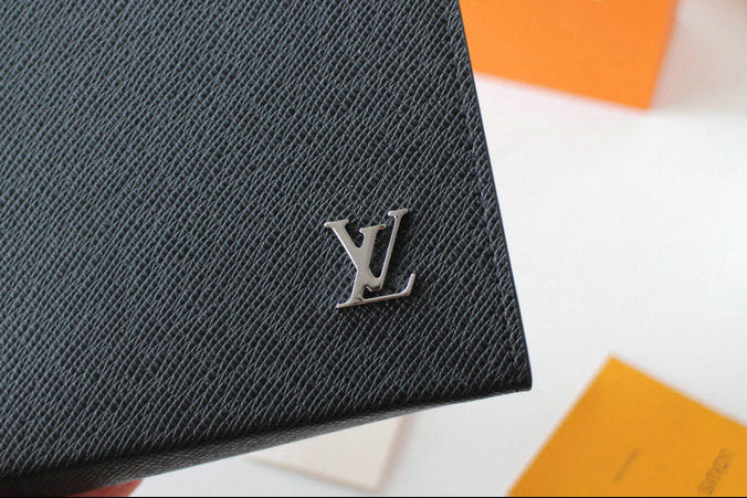Louis Vuitton Slim Bifold Wallet — Black Leather & Gold LV