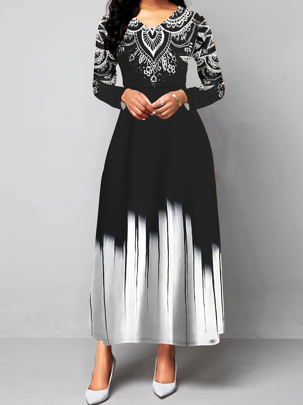 Rosalyn | Maxikleid in A-Linie mit kunstvollem Druck