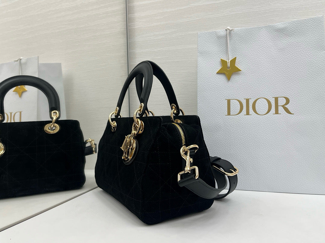Dior Lady D-Joy Bag Small – Black Velvet Cannage Gold Hardware CD Charm