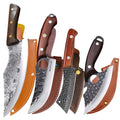Viking Chef Knife Set 3/4pcs Hammered Stainless Steel Kitchen Knives – Boning, Utility & BBQ Knife with Wooden Handle for Cooking, Camping & Outdoor