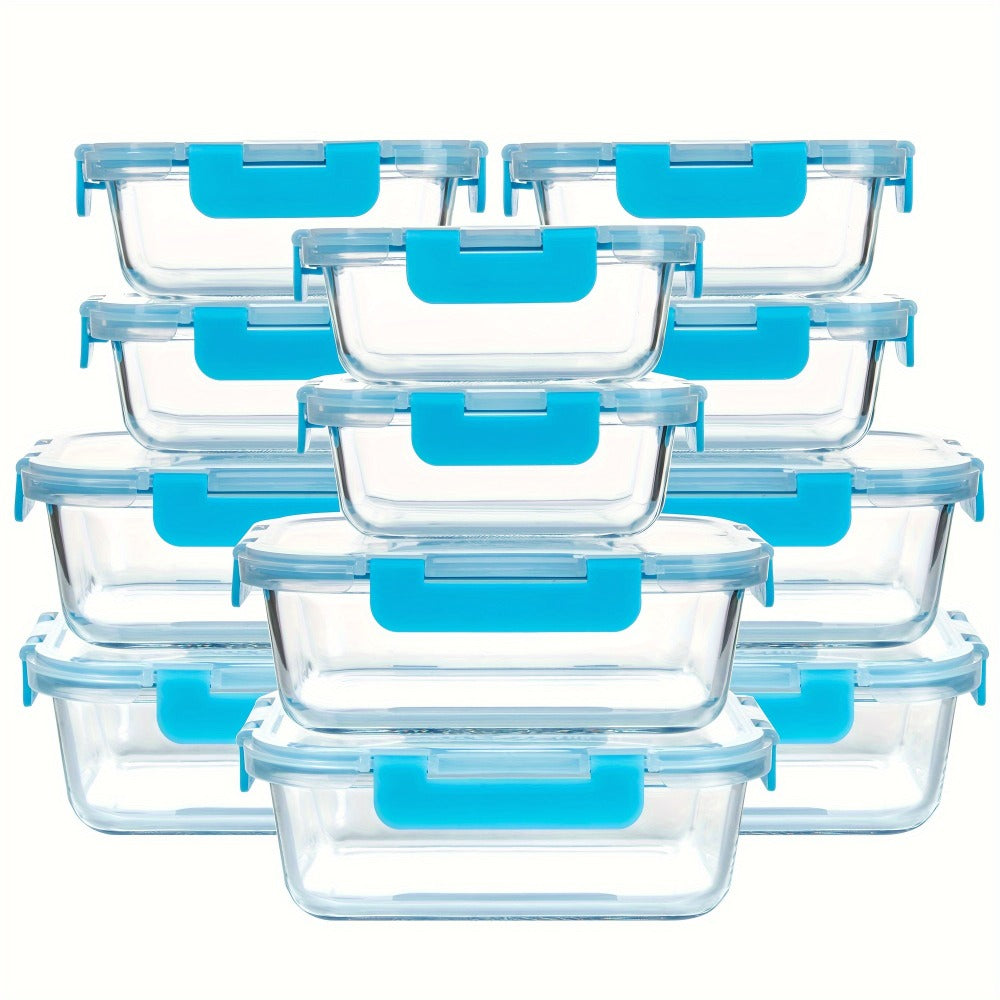 Glass Food Storage Containers for Meal Prep, Airtight Borosilicate Kitchen Boxes, Microwave and Freezer Safe
