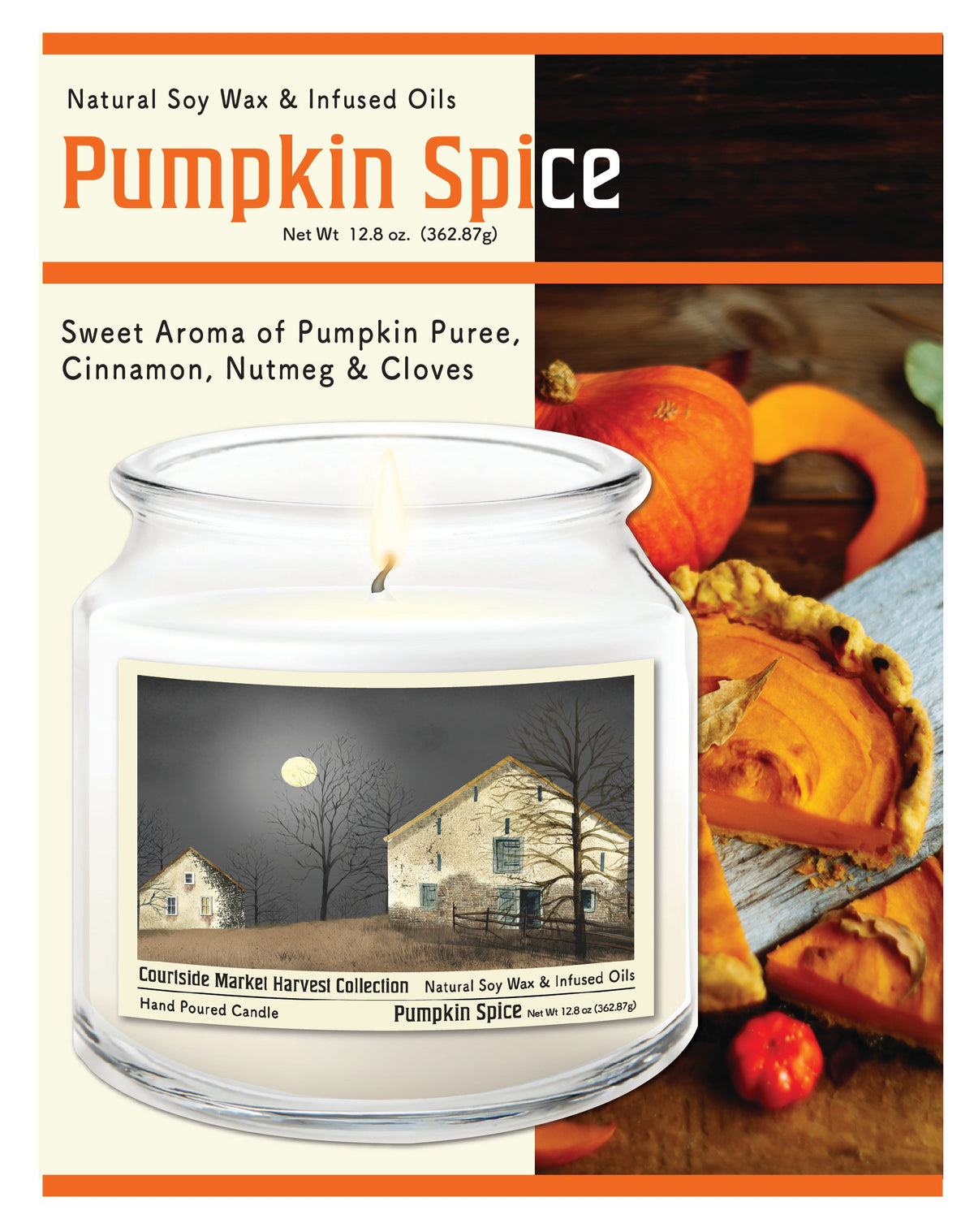 Harvest Collection Farmhouse Full Moon 12.8 Oz Candle Glass Jar with Brushed Silver Metal Lid