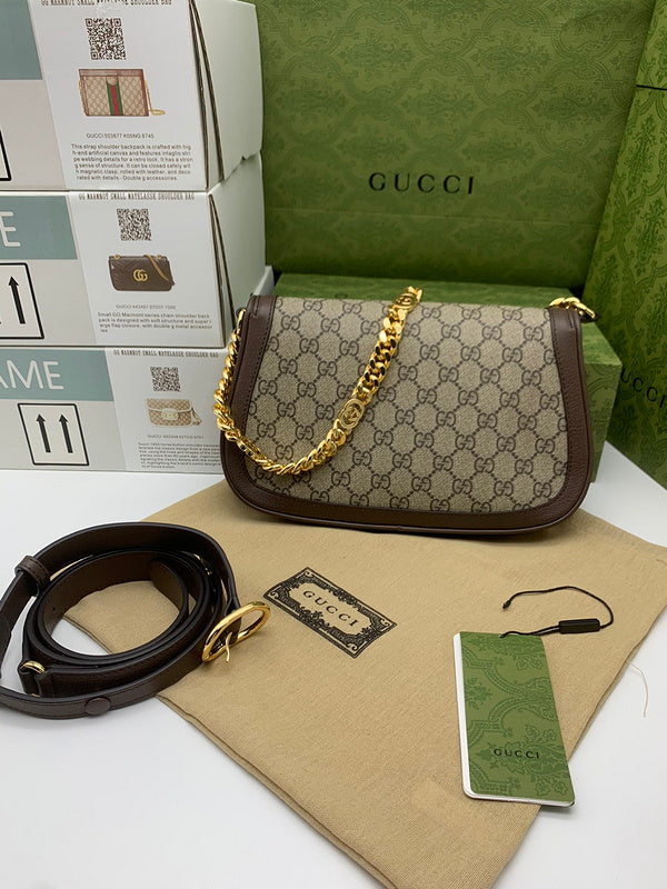 Gucci Blondie Small Shoulder Bag – GG Supreme Canvas Dark Brown Leather Gold GG