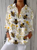 Lavinia | Stilvolle Langarm-Bluse mit Bienen-Motiv