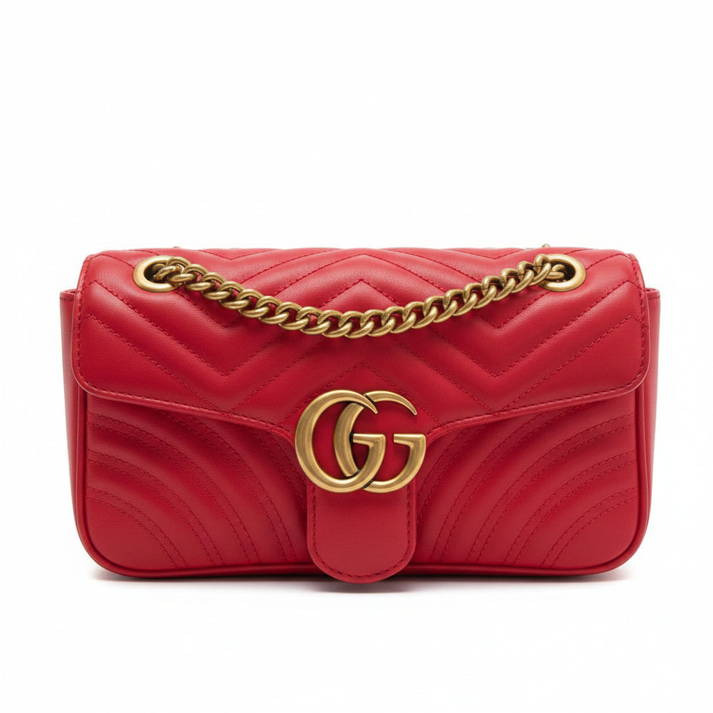 Red Quilted Leather Chain Shoulder Bag