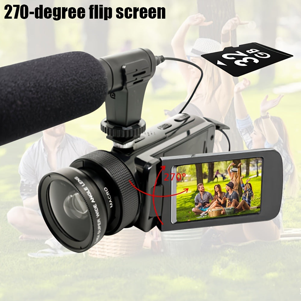 Digital Video Camera HD 1080P for Family with Flip Screen & External Microphone, 16MP 16X Zoom Compact Camcorder