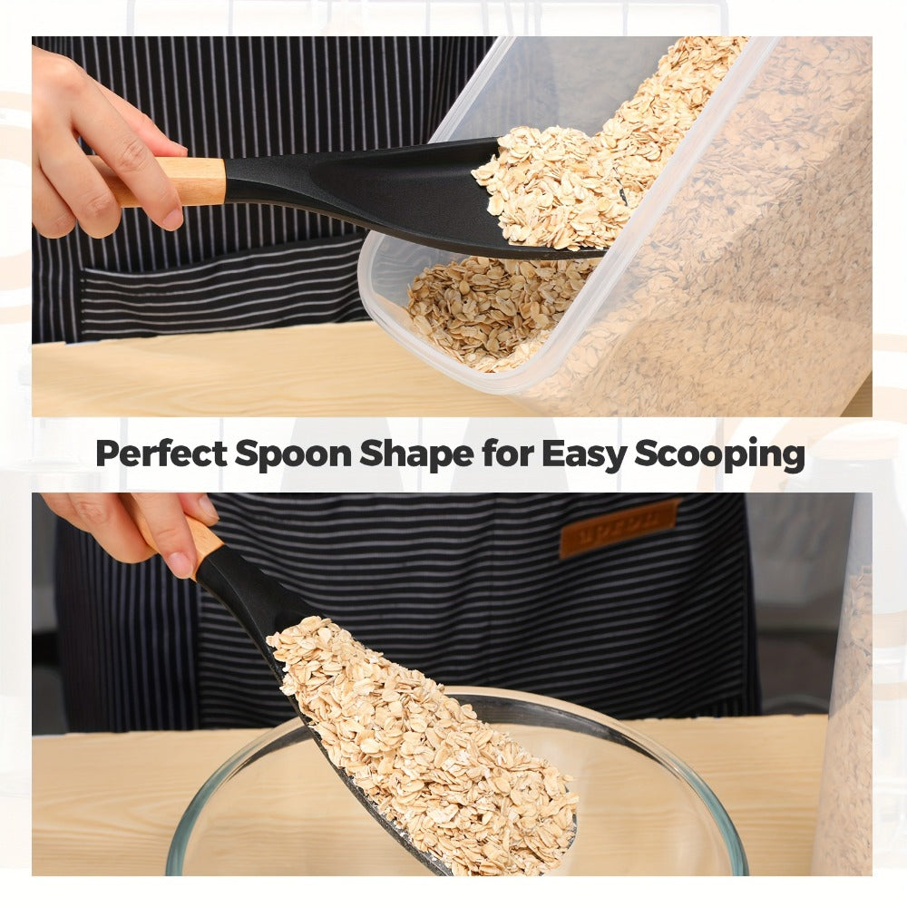 Silicone Cooking Spoon with Wooden Handle 12 Inch - Heat Resistant Nonstick Safe Kitchen Spoon for Cooking Serving Mixing Scraping