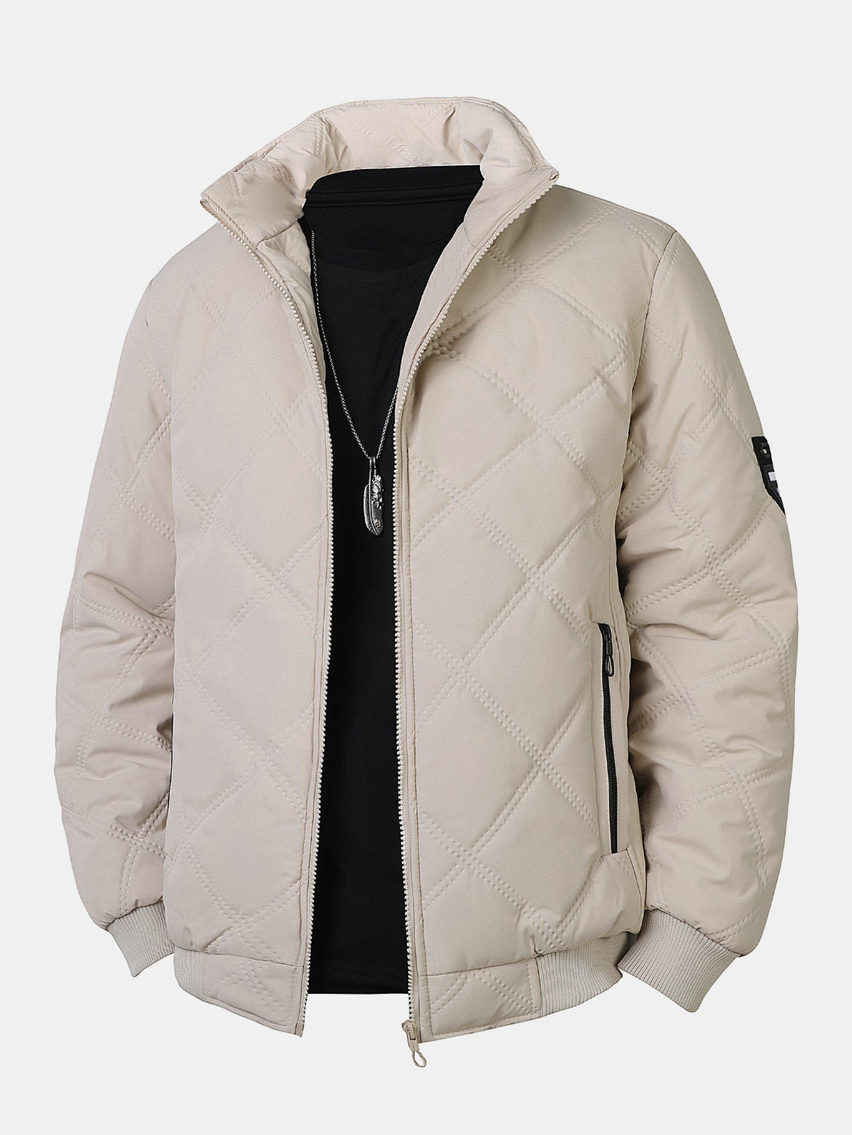 Faux Fur Lined Quilted Stand Collar Jacket