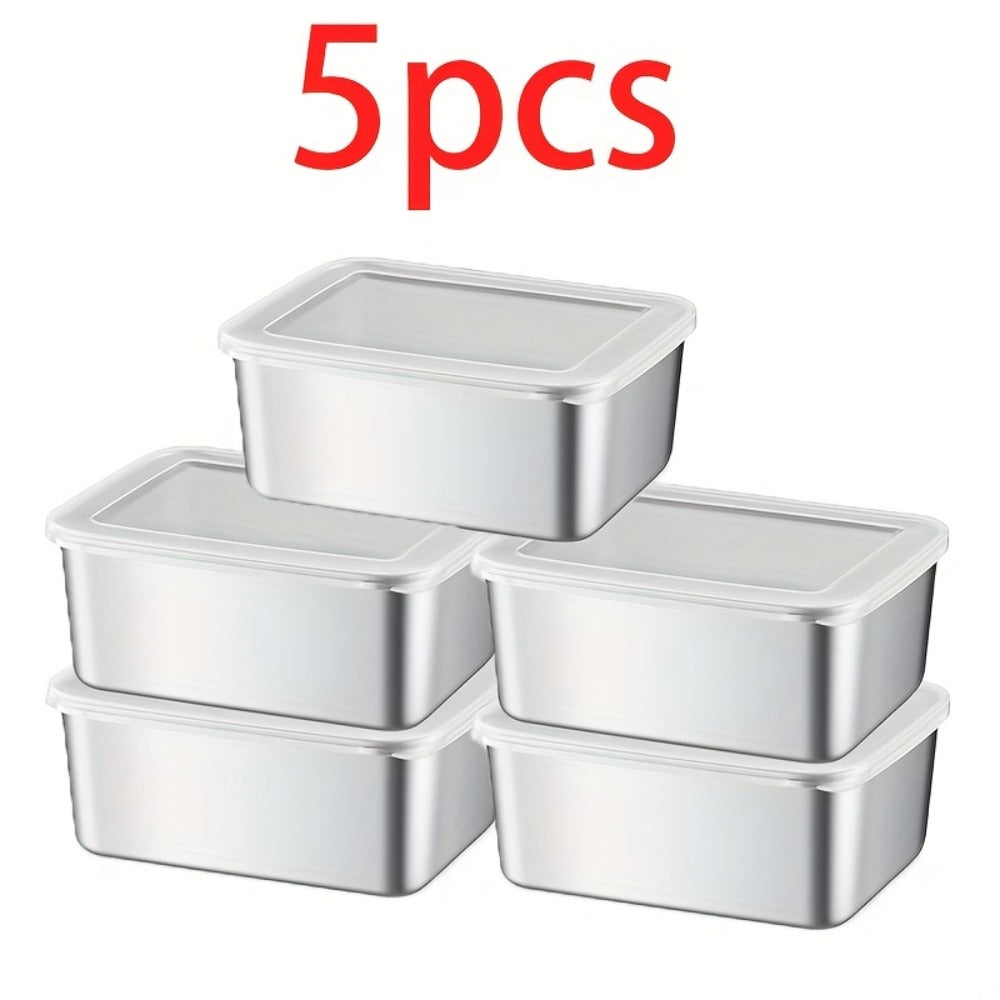 304 Stainless Steel Food Storage Containers, Lidded Kitchen Storage Set in Five, Six or Eight Pieces