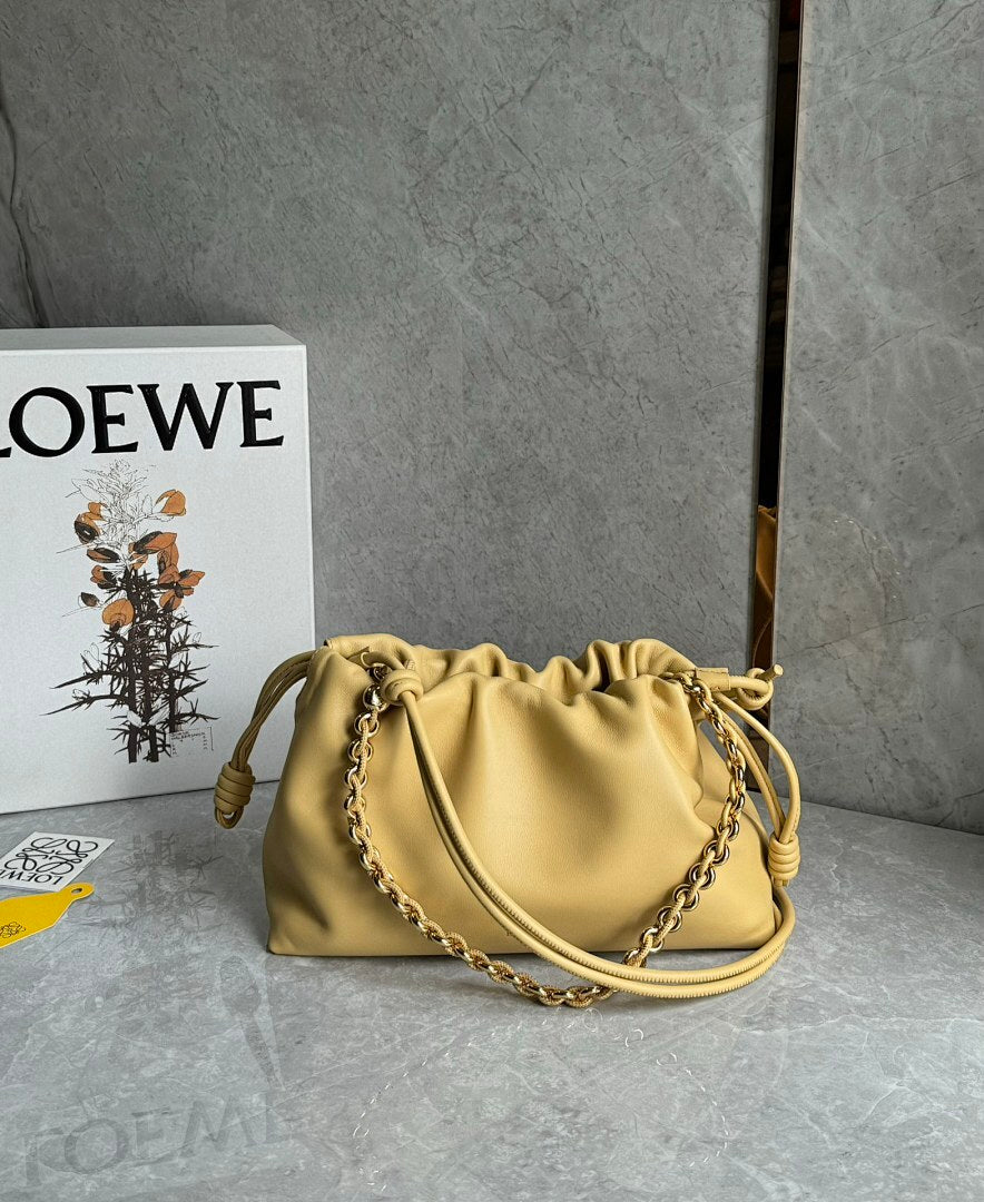 Loewe Flamenco Clutch Mini – Butter Pale Yellow Nappa Leather Gold Rope Chain