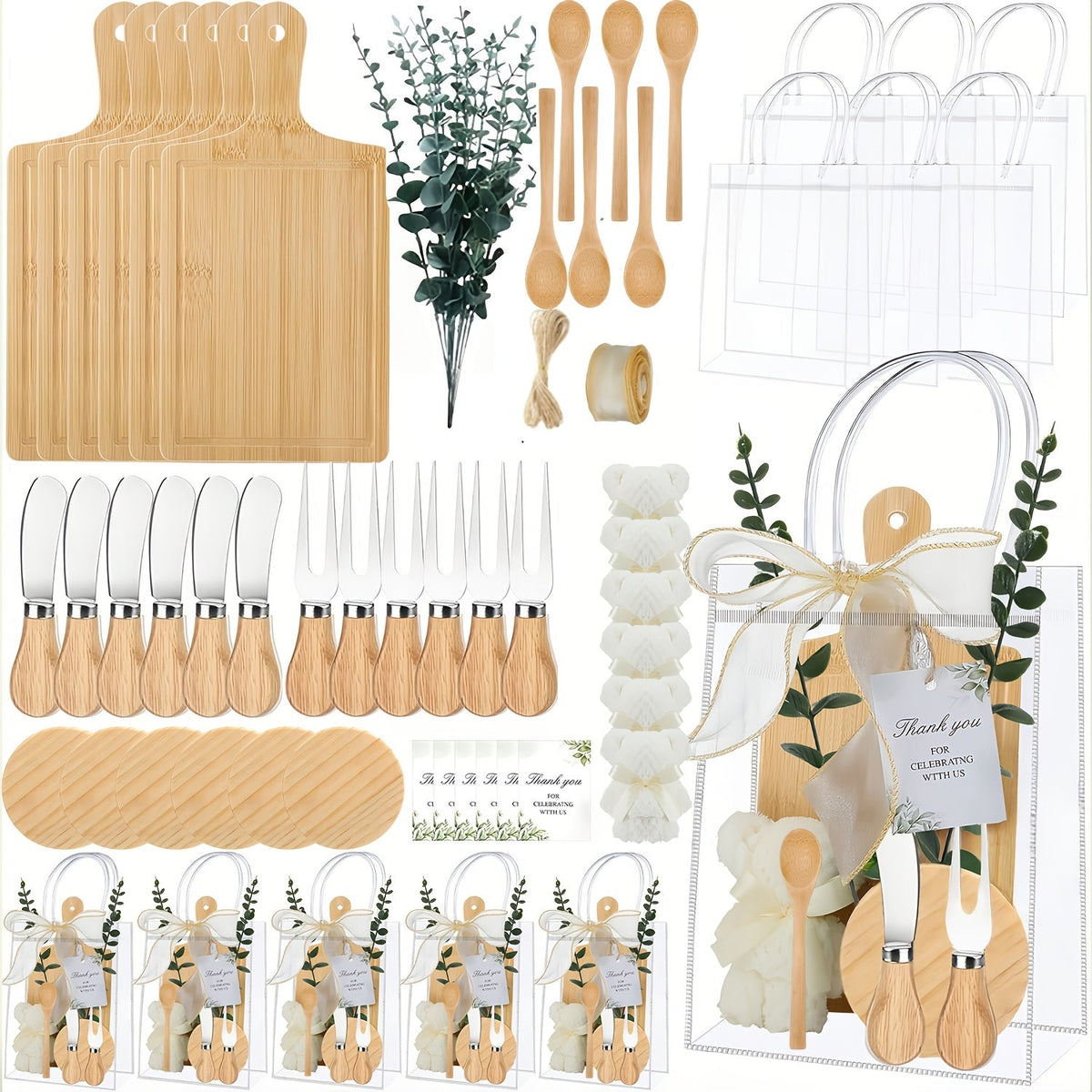 Pizza Board Gift Set with Knives Spoons Gift Bag and Kitchen Towel - Charcuterie Cheese Board Set for Bridal Shower Party Favor