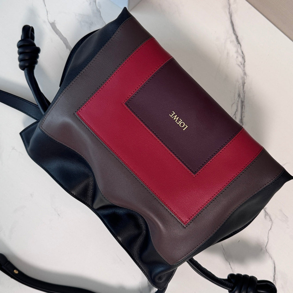 Loewe Flamenco Large Bag – Black Dark Taupe Red Colour-Block Nappa Leather