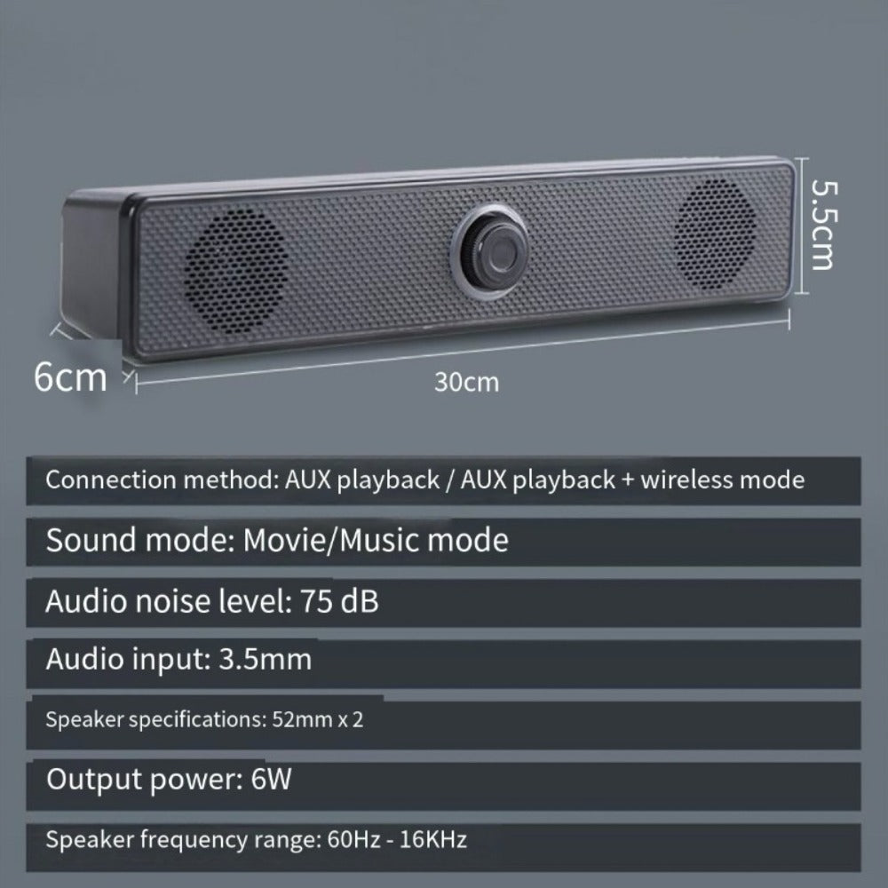 USB Wired Computer Soundbar Speaker for PC Desktop Laptop Monitor, Stereo Surround Sound Bar with Knob Volume Control