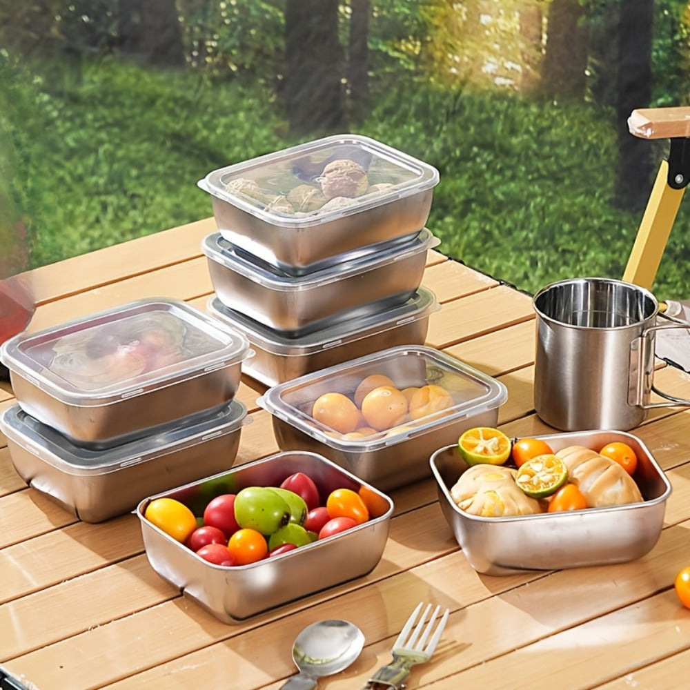 304 Stainless Steel Food Storage Containers, Lidded Kitchen Storage Set in Five, Six or Eight Pieces
