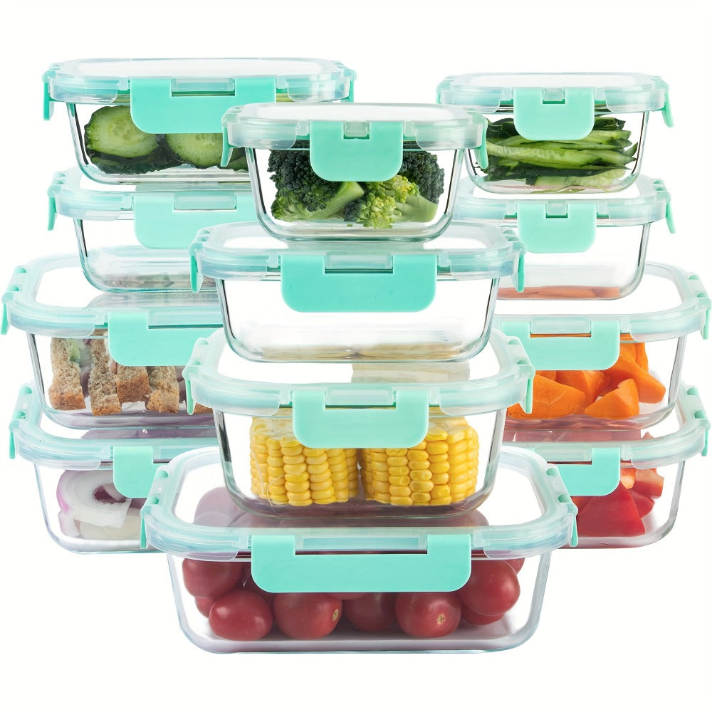 Glass Food Storage Containers for Meal Prep, Airtight Borosilicate Kitchen Boxes, Microwave and Freezer Safe