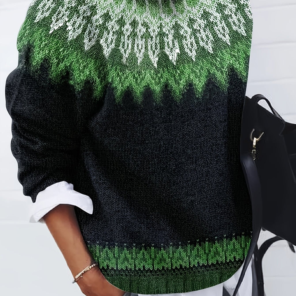 Sylvia | Grobstrick-Jacquardpullover mit Rundhalsausschnitt