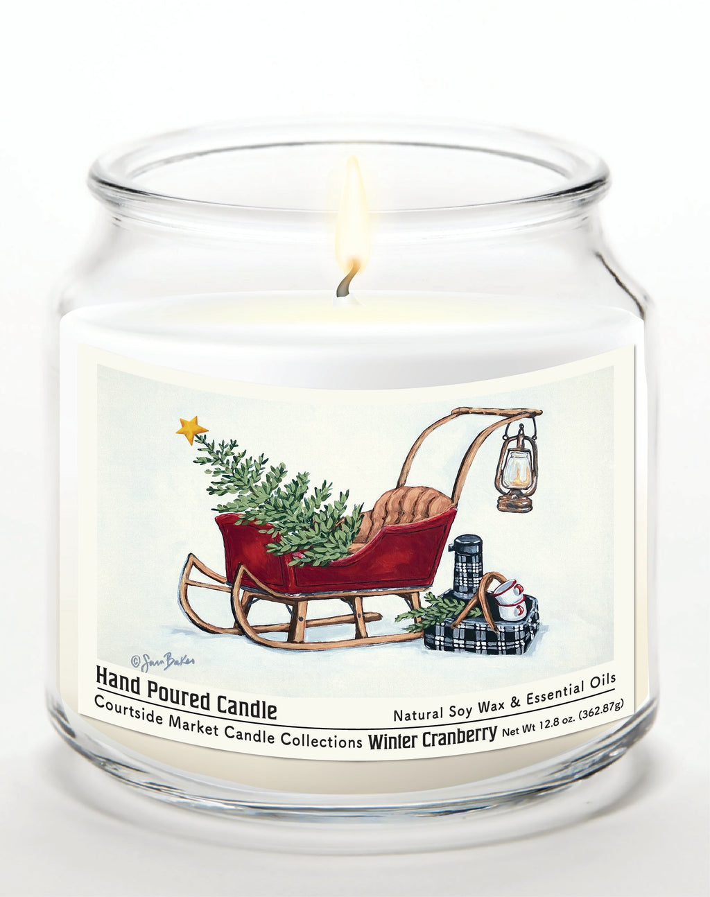 Santas Sleigh 12.8 Oz Candle Glass Jar with Brushed Silver Metal Lid