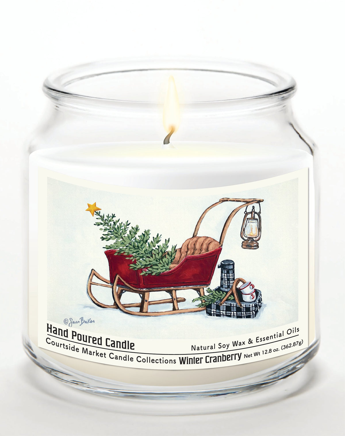 Santas Sleigh 12.8 Oz Candle Glass Jar with Brushed Silver Metal Lid