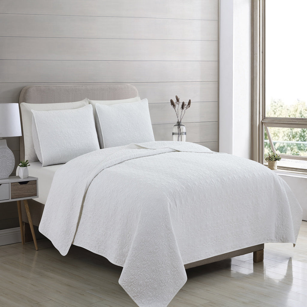 Patina Vie 3 Piece 100% Cotton Stitched Embroidered Quilt Set