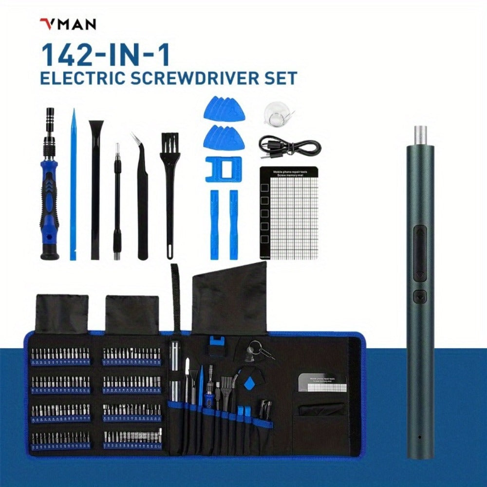 Electric Precision Screwdriver for Electronics Repair, Rechargeable 142-in-One Tool Kit with 120 Bits and 22 Tools