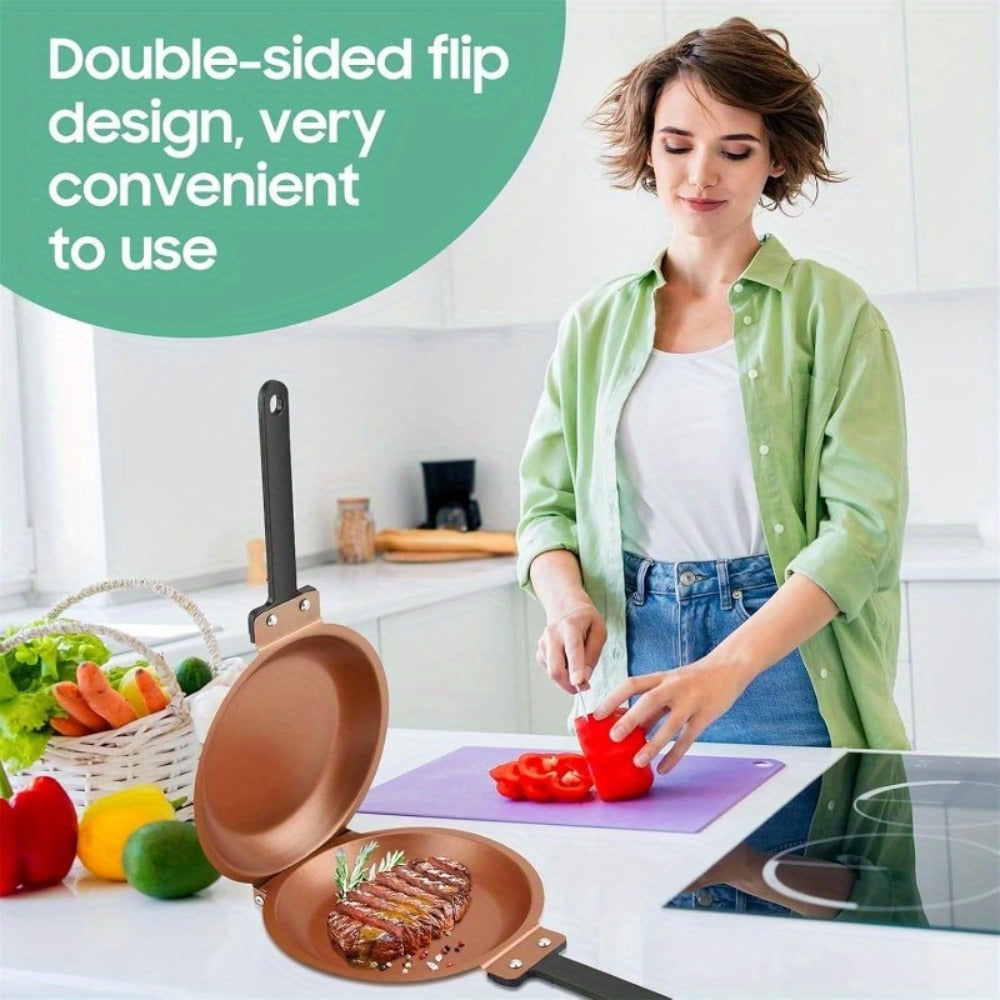 Pancake Pan Double Sided Non-Stick Reversible Folding Breakfast Frying Pan Pancake Maker for Home Cooking, Dining and Outdoor Meals