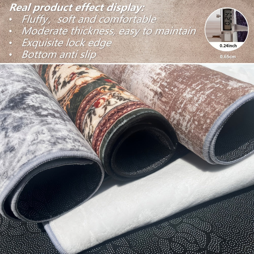 Area Rug, Persian Bohemian Pattern Carpet in Four Rectangular Sizes with Machine-Wash Care and Textured Backing