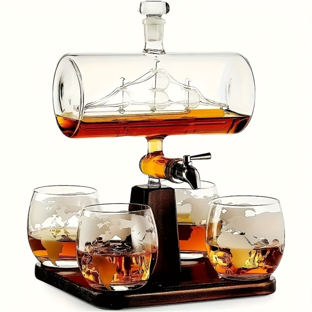 Whiskey Decanter Set 1000ml with 4 Spherical Glasses, Crystal Clear Liquor Decanter Pourer for Whiskey Wine Bourbon Scotch
