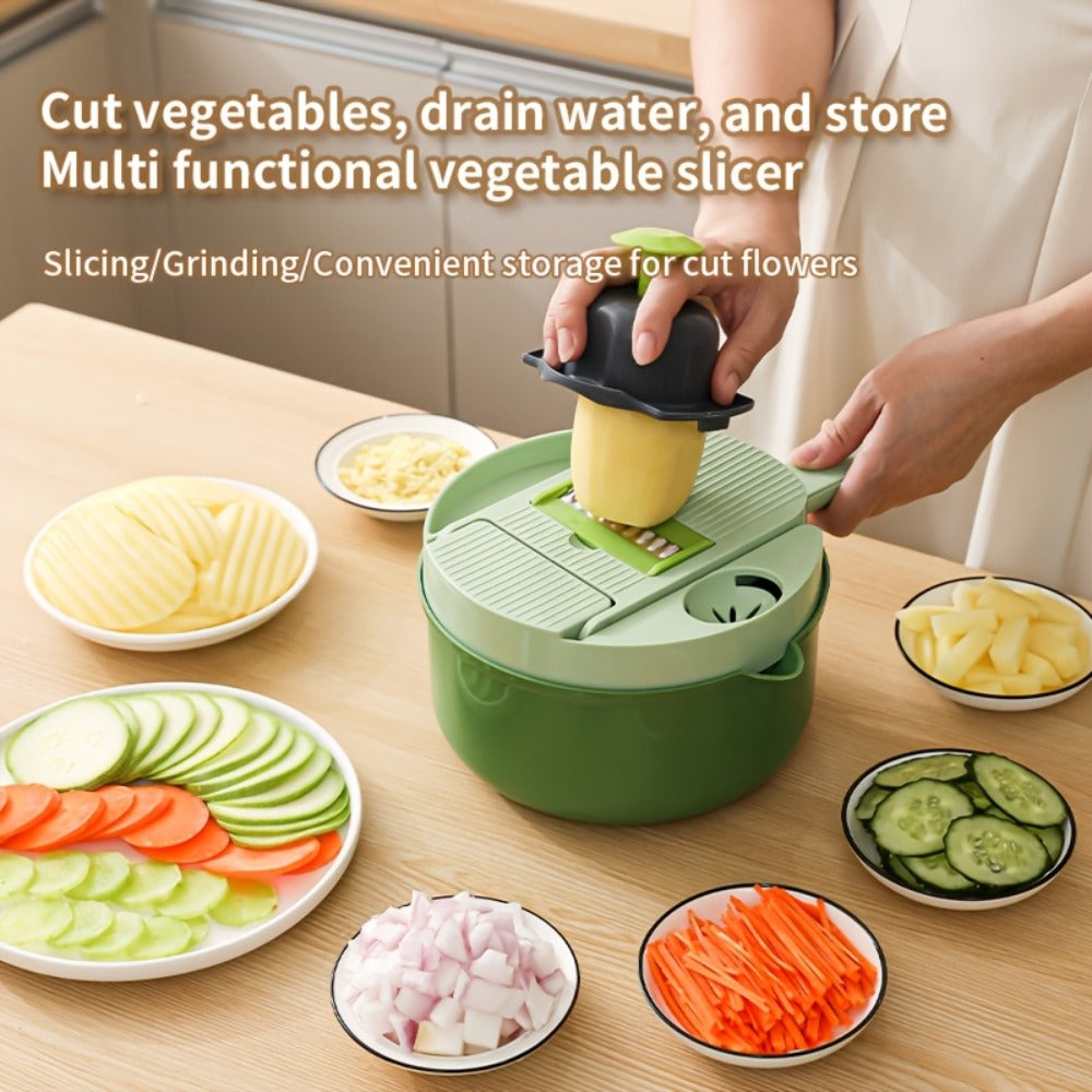 Vegetable Chopper 16-in-1 Manual Food Processor with Container, Onion Dicer, Potato Slicer, Garlic Mincer