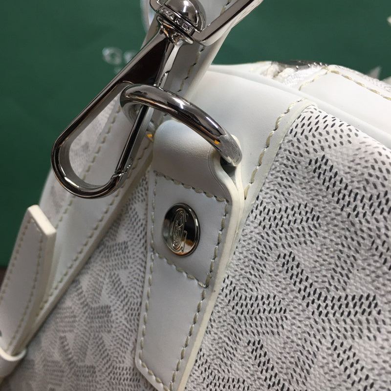 Goyard Boeing 55 Travel Bag – White Goyardine Canvas White Leather Silver Hardware