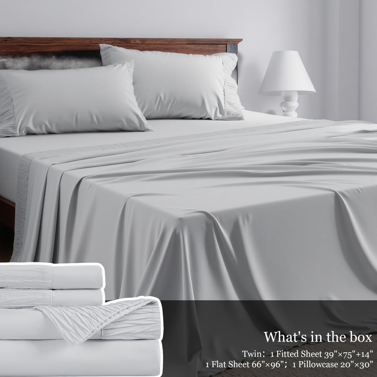 Bed Sheet Set 4-Piece Soft Breathable Cooling Sheets - Flat Sheet, Fitted Sheet & 2 Pillowcases, Wrinkle-Free Hotel Luxury Bedding, All Season Comfort